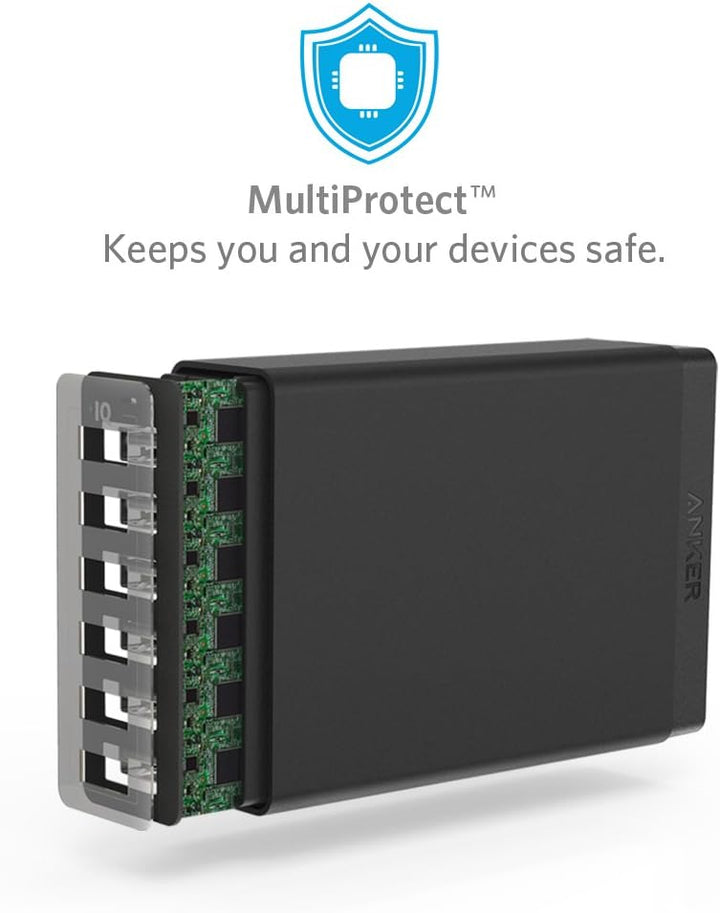 Anker PowerPort 6 (60W 6-Port USB Ladegerät) Family-Sized Desktop Ladeadapter mit PowerIQ Technologi