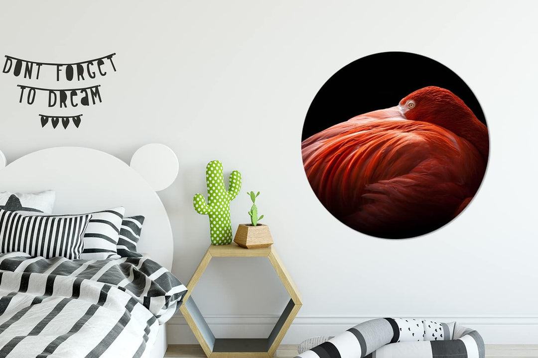 MuchoWow Wandbild Rund Wanddeko Deko Wohnzimmer Bilder 90x90 cm Flamingo - Federn - Rosa, 90x90 cm