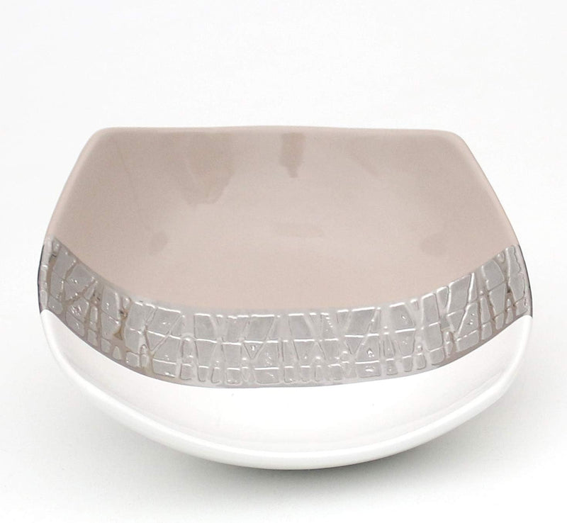 Dekohelden24 Moderne Deko Designer Keramik Schale/Platte/Naschschale/Dekoschale in Cappuccino/Silber