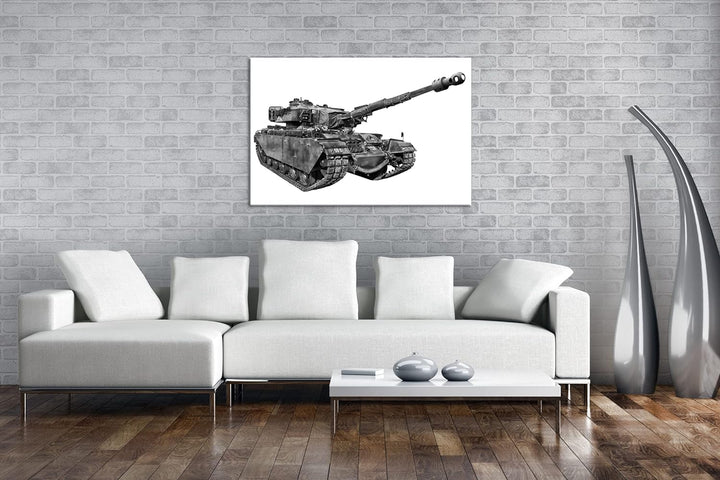 deyoli gewaltiger Panzer im Einsatz Format: 80x60 Effekt: Schwarz&Weiss als Leinwandbild, Motiv fert