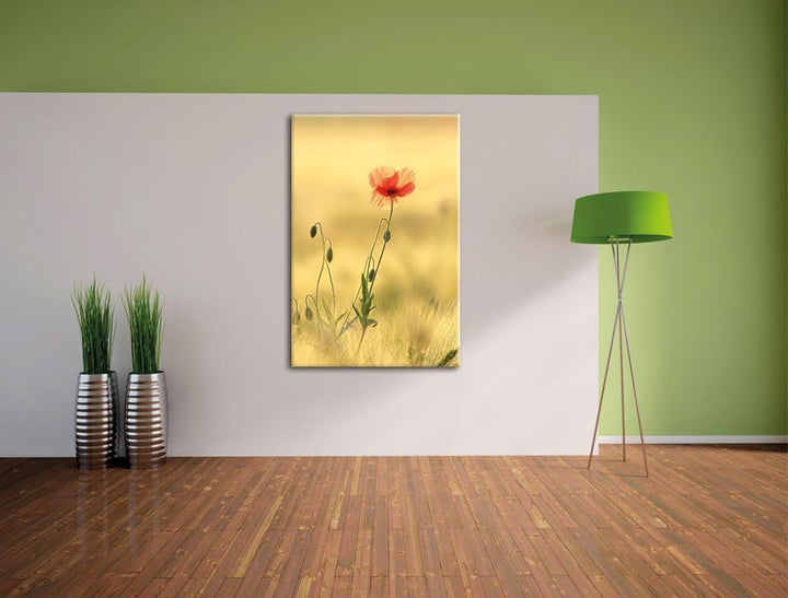 Pixxprint rote Blumen im Feld Tulpen Gemälde, Format: 100x70 auf Leinwand, 100x70