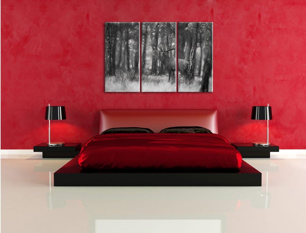 Pixxprint röhrender Hirsch als Leinwandbild | Grösse: 3 Teilig (120x80) | Wandbild| Kunstdruck | fer