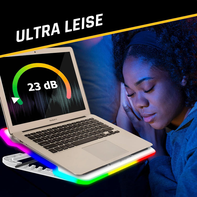 KLIM Ultimate Weiss+ Laptop-RGB-Kühler - 11 bis 17 Zoll + Laptop-Gaming-Kühlung + Neuheit 2023 + Lap