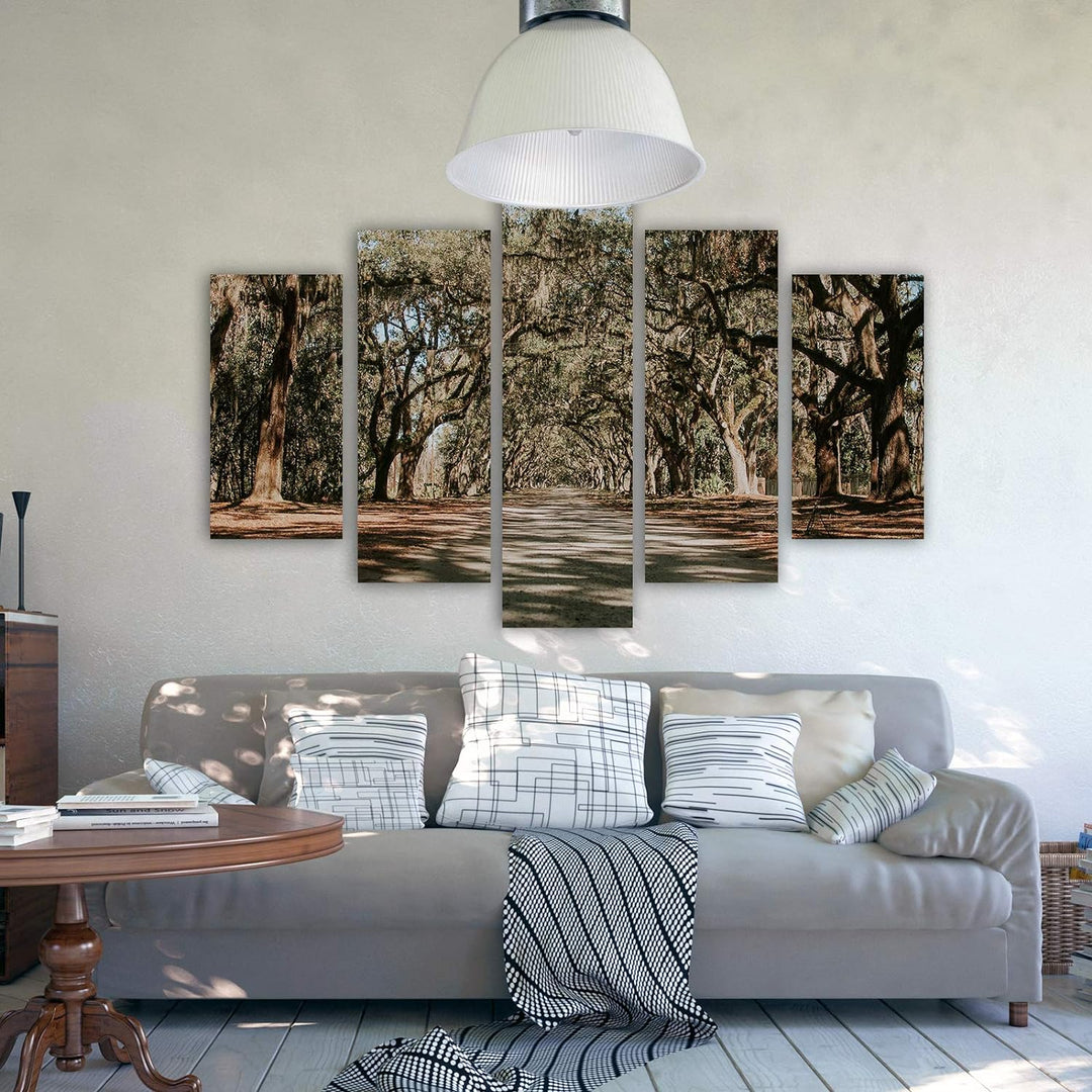 Feeby Leinwandbild Landschaft 5 TLG Bild Kunstdruck Natur Bäume Weg Allee bunt 100x70 cm Leinwandbil