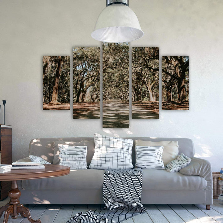 Feeby Leinwandbild Landschaft 5 TLG Bild Kunstdruck Natur Bäume Weg Allee bunt 100x70 cm Leinwandbil