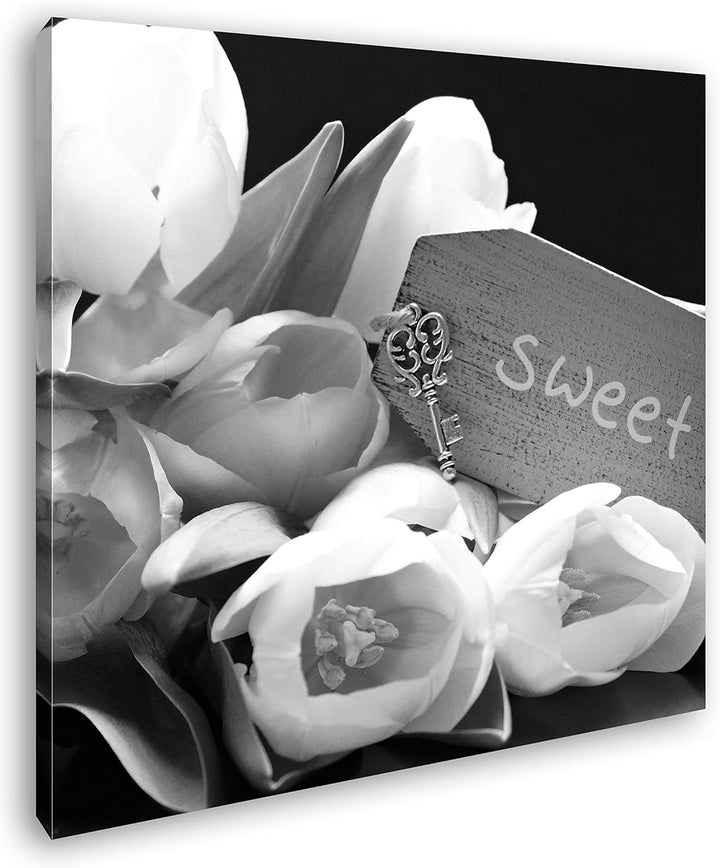 deyoli Tulpen Sweet Home Format: 70x70 Effekt: Schwarz&Weiss als Leinwandbild, Motiv fertig gerahmt