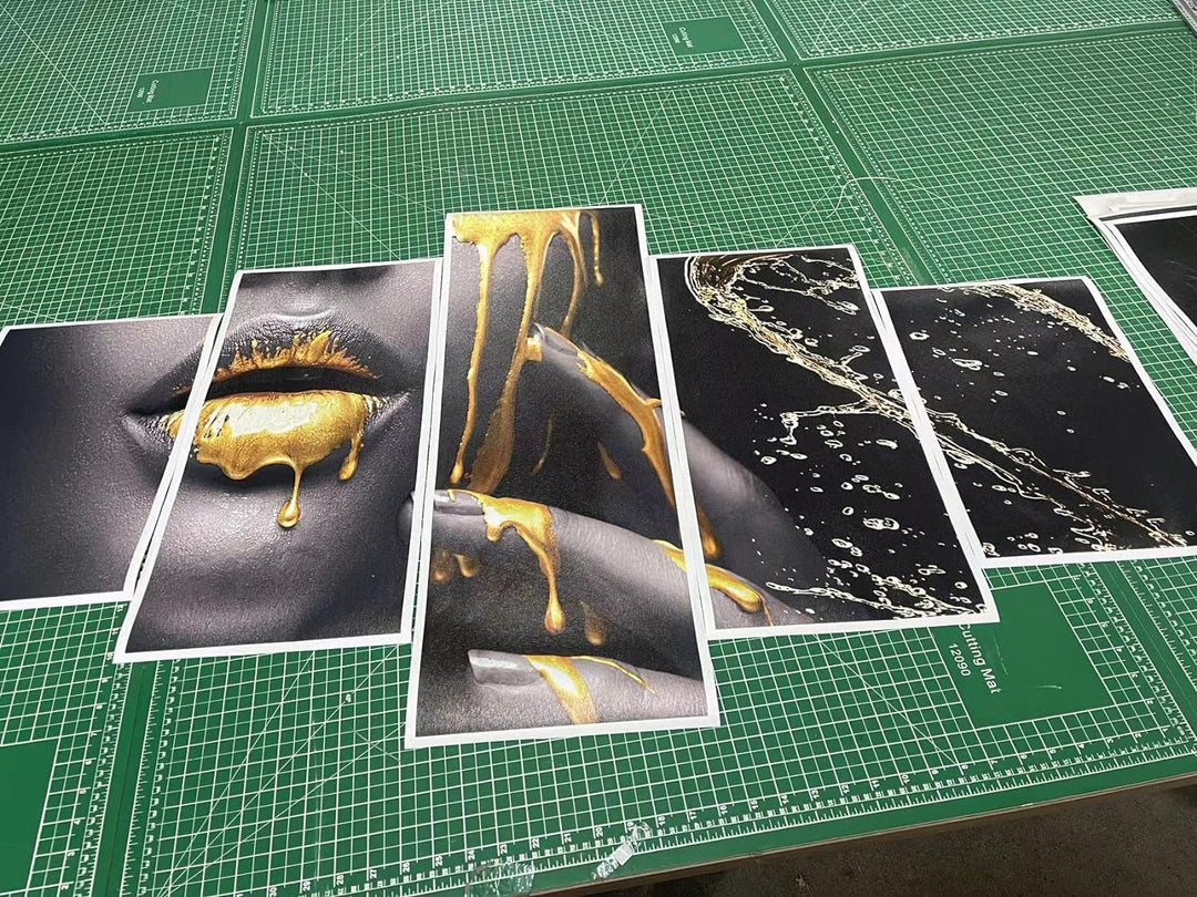 Sexy Lippen Leinwandbild 5 Teilig Wanddeko Bilder,Schwarz Gold Frauen Lippen Leinwand Malerei,Modern