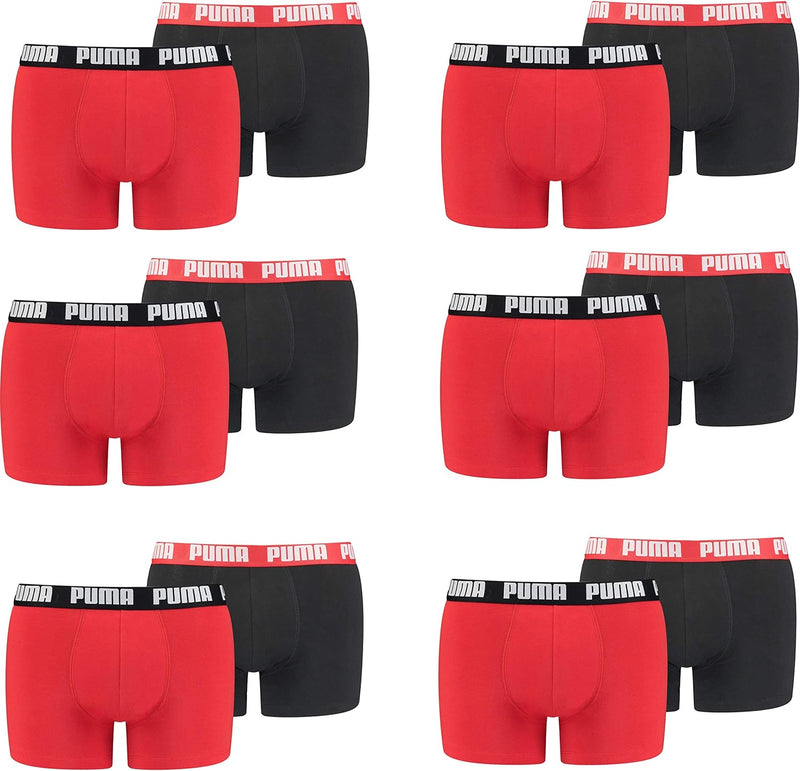 PUMA 12 er Pack Boxer Boxershorts Men Herren Unterhose Pant Unterwäsche (Neu Redblack/Redblack, L)