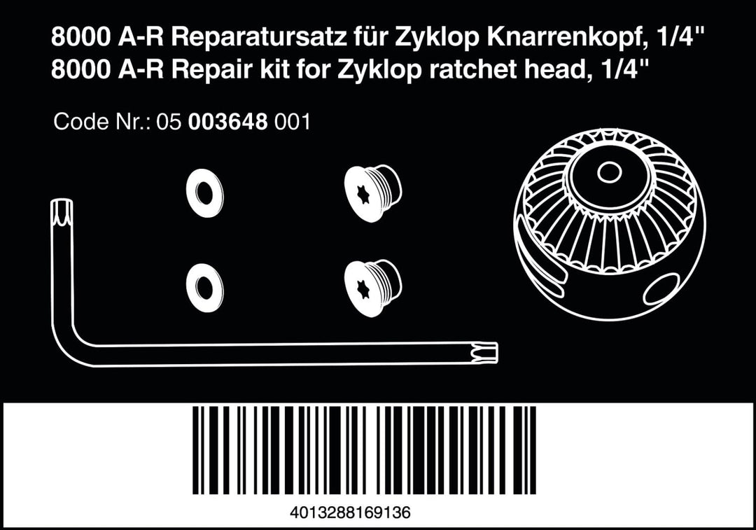 Wera 8000 A-R Reparatursatz für Zyklop Knarrenkopf, 1/4", 6-teilig, Wera 05003648001