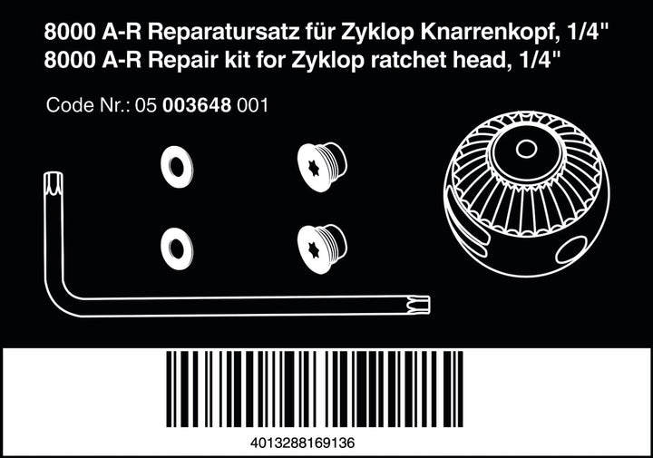 Wera 8000 A-R Reparatursatz für Zyklop Knarrenkopf, 1/4", 6-teilig, Wera 05003648001