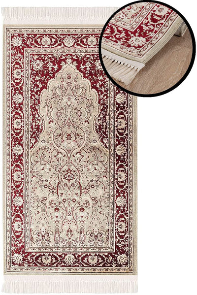 payé Teppich Gebetsteppich - Wohnzimmer Seccade Läufer Namaz - 70x125cm - Grün Beige Rot - mit Fransen Islam Weich Orientalisch Wanddeko