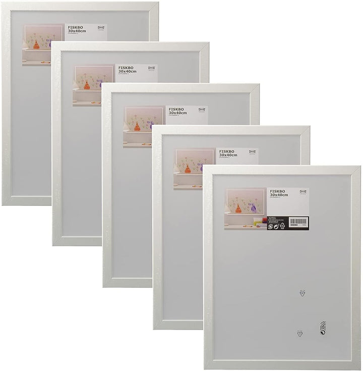 Ikea FISKBO Bilderrahmen 30x40cm, Kunststoff & Faserplatte, 30x40 cm, Weiss - 5er Set