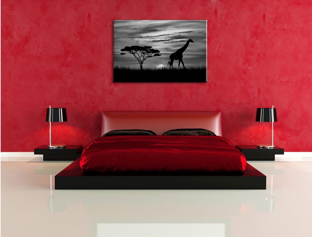 Pixxprint Giraffe im Sonnenuntergang als Leinwandbild | Grösse: 100x70 cm | Wandbild | Kunstdruck |