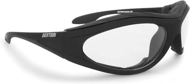 BERTONI Motorradbrille Beschlagfrei Windschutz – Matt Schwarz AF125 Bikerbrillen (Transparent Lens)