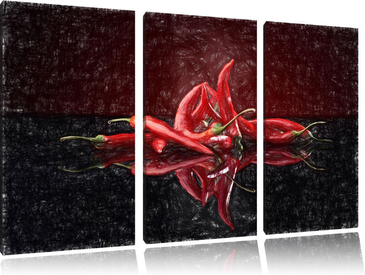 Pixxprint Feurige rote Chili-Schoten als Leinwandbild/Grösse: 3 Teilig (120x80 cm) cm/Wandbild/Kunst