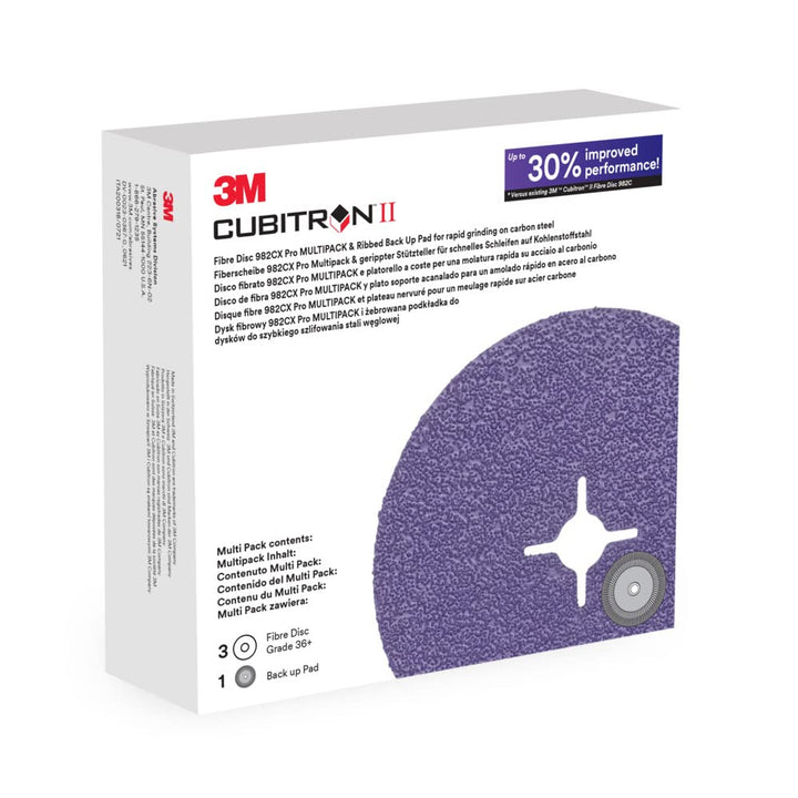3M Cubitron II Faserscheibe 982CX Pro, 36+, Schlitzscheibe mit geriffeltem Backup-Pad, 115 mm 115mm,