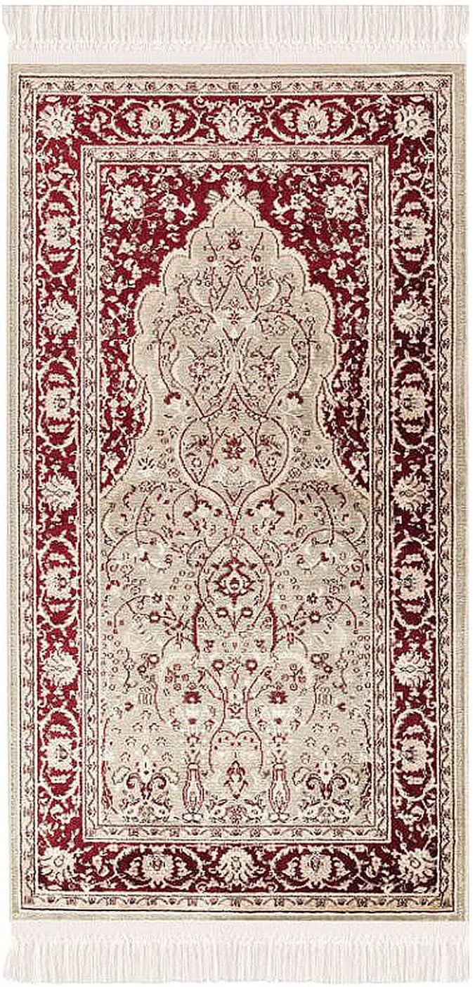 payé Teppich Gebetsteppich - Wohnzimmer Seccade Läufer Namaz - 70x125cm - Grün Beige Rot - mit Fransen Islam Weich Orientalisch Wanddeko
