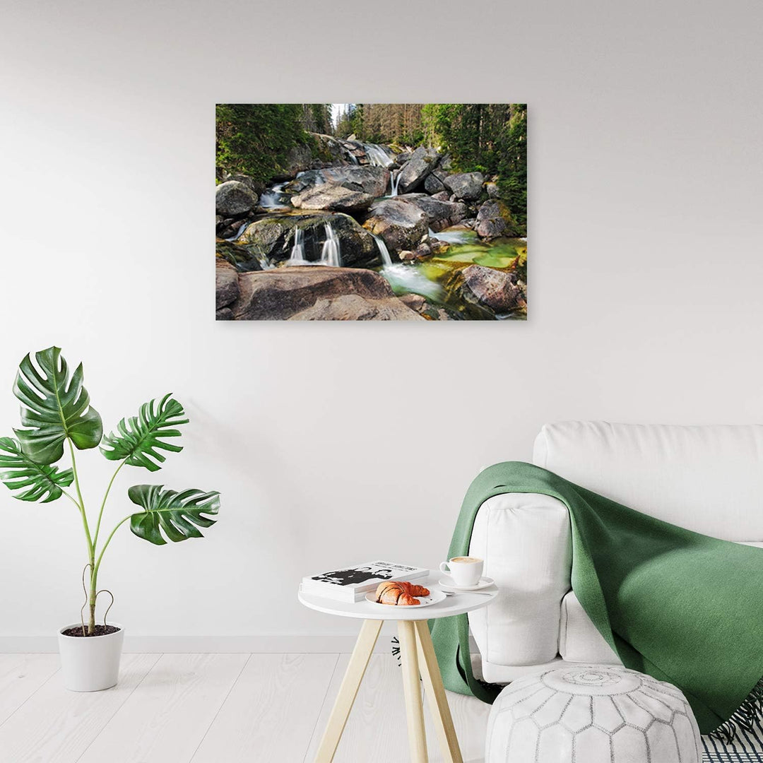 Febby Vlies Leinwandbild XXL Wasserfall Natur Teich 80x60 cm Wandbild Kunst Bilder Schlafzimmer Deko