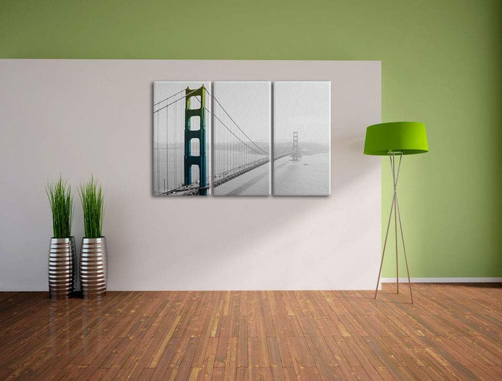 Golden Gate Bridge in Regenbogenoptik schwarz/weiss 3-Teiler Leinwandbild 120x80 Bild auf Leinwand,