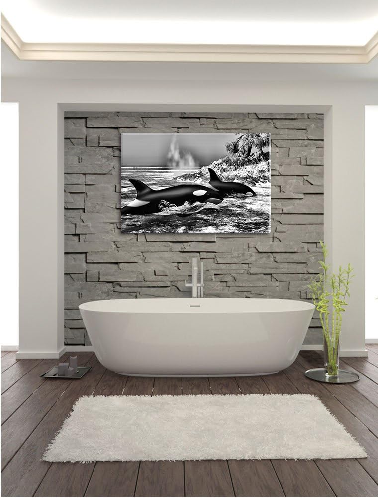 Pixxprint Monocrome, Orcas vor Insel, Format: 100x70 auf Leinwand, 100x70