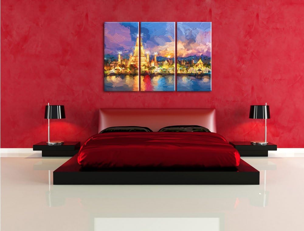 Pixxprint Tempel Bangkok Thailand / 3-Teilig/Gesamtmass 120cm Leinwandbild bespannt auf Holzrahmen/W