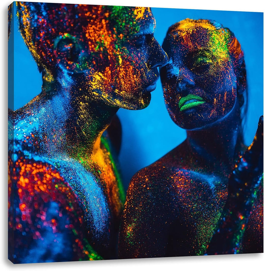 Pixxprint Menschen mit fluoreszierenden Pulver, Format: 70x70 auf Leinwand, 70x70