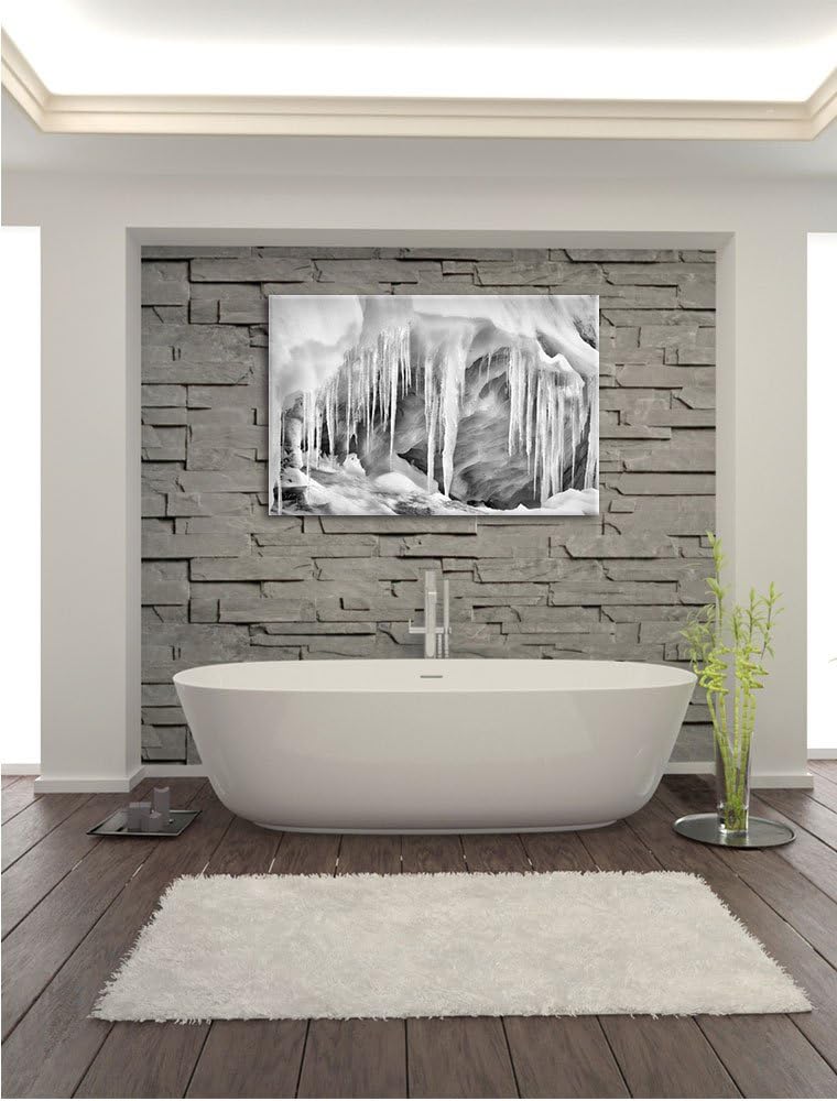 Monocrome, vereiste Höhle, Format: 100x70 auf Leinwand, XXL riesige Bilder fertig gerahmt mit Keilra