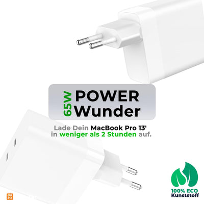 XtremeMac Premium USB-C Ladegerät 65W, USB C Netzteil 2-Port Schnellladegerät PD Charger 60W - kompa