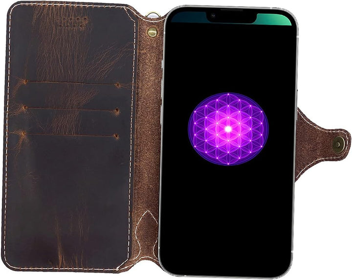 Yogurt Lederhülle für iPhone 13 Pro, Hülle Ledertasche Echtleder Case Handyhülle für iPhone 13 Pro,