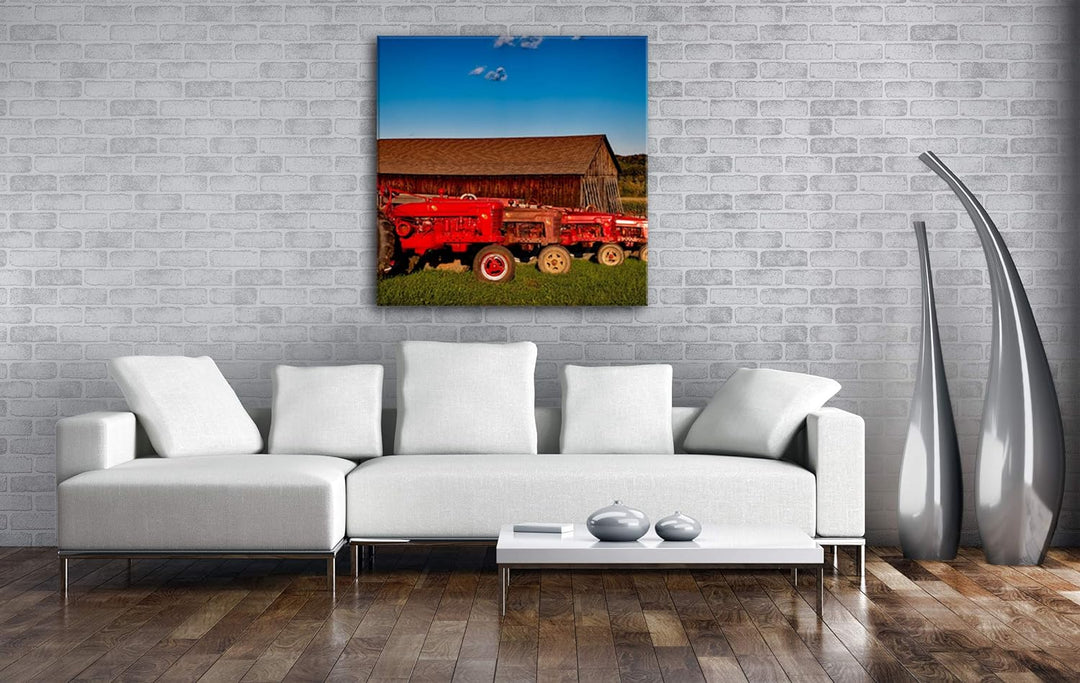 deyoli Traktoren auf Einer Farm Format: 70x70 als Leinwandbild, Motiv fertig gerahmt auf Echtholzrah