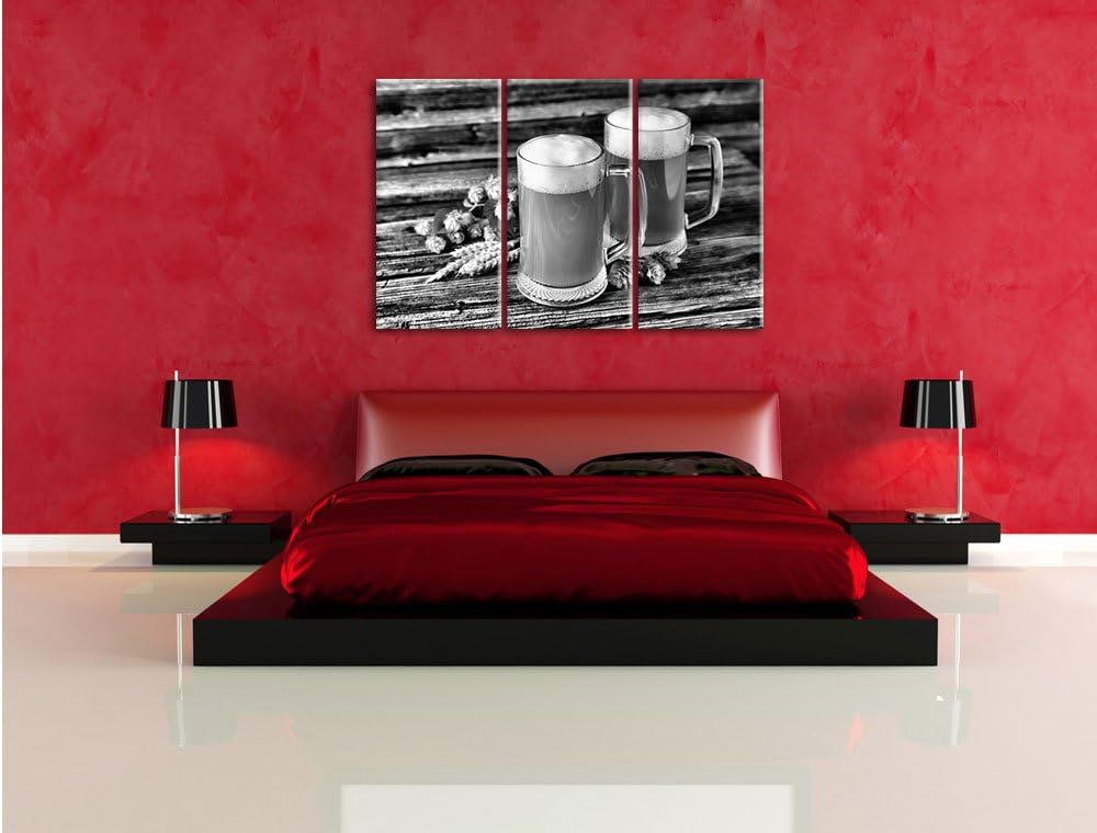 Pixxprint Bier Bierglas als Leinwandbild/Grösse: 3 Teilig (120x80 cm) cm/Wandbild/Kunstdruck/fertig