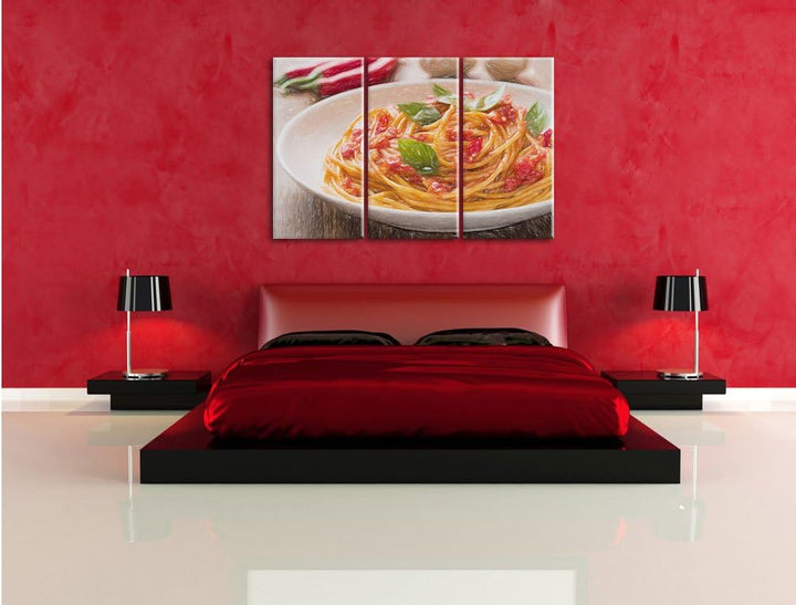 Pixxprint Rustikale italienische Spaghetti / 3-Teilig/Gesamtmass 120cm Leinwandbild bespannt auf Hol
