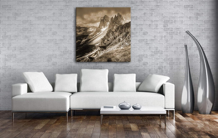deyoli Dolomiten Format: 60x60 Effekt: Sepia als Leinwandbild, Motiv fertig gerahmt auf Echtholzrahm