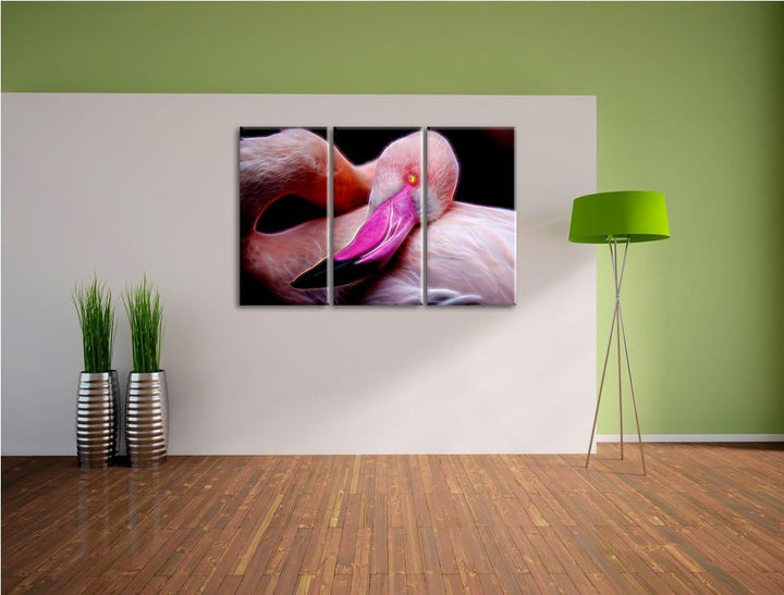 Dark schöner Flamingo Spezial 3-Teiler Leinwandbild 120x80 Bild auf Leinwand, XXL riesige Bilder fer