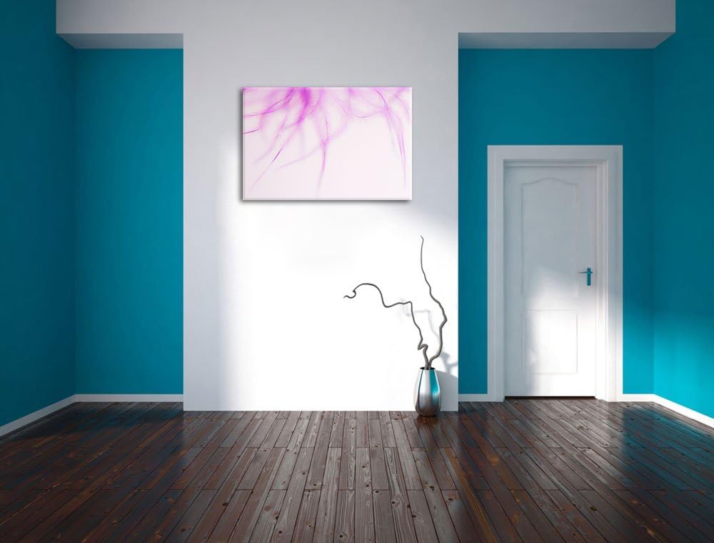 Pixxprint zarte Pinke Federn auf Leinwand, XXL riesige Bilder fertig gerahmt mit Keilrahmen, Kunstdr