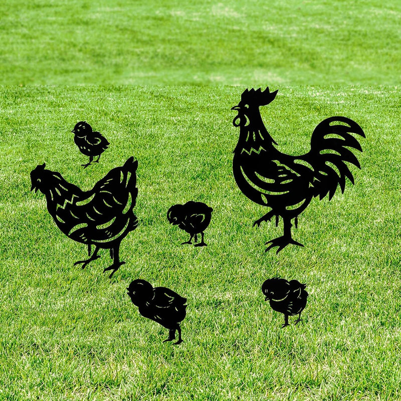 MERYSAN 6 Stück Hahn Und Henne Metall Hühner Gartenstecker, Chicken Yard Art Gartenschilder Huhn Hof