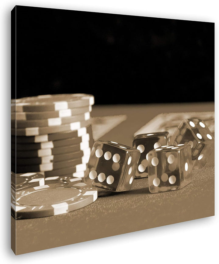 deyoli Glücksspiel Würfel und Poker Chips Format: 60x60 Effekt: Sepia als Leinwandbild, Motiv fertig