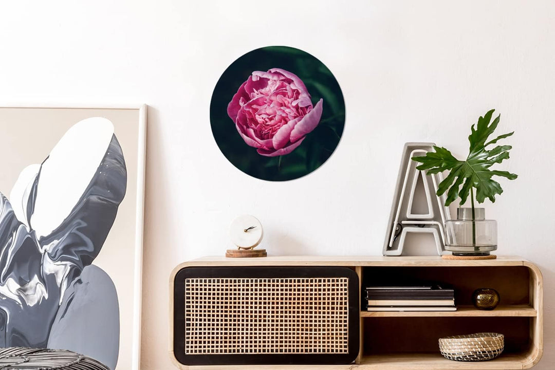 MuchoWow Wandbild Rund Wanddeko Deko Wohnzimmer Bilder 30x30 cm Blumen - Rosa - Rosen, 30x30 cm