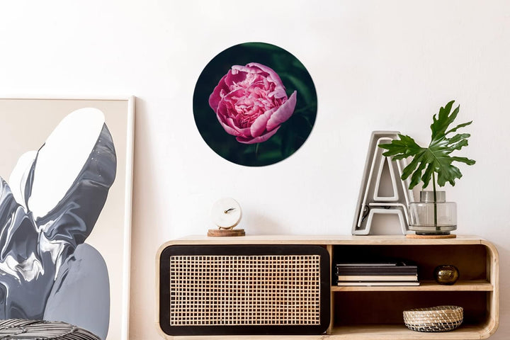 MuchoWow Wandbild Rund Wanddeko Deko Wohnzimmer Bilder 30x30 cm Blumen - Rosa - Rosen, 30x30 cm