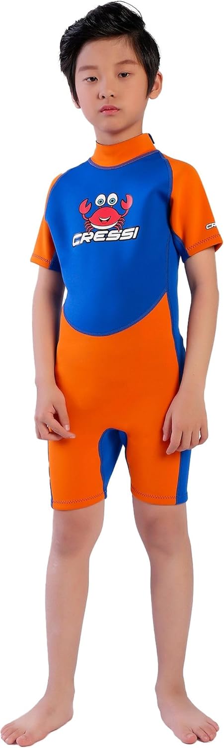 Cessi Smoby Shorty Wetsuit - Unisex Shorty Neoprenanzug 2 mm für Kinder Blau/Orange 8/9 Jahre, Blau/