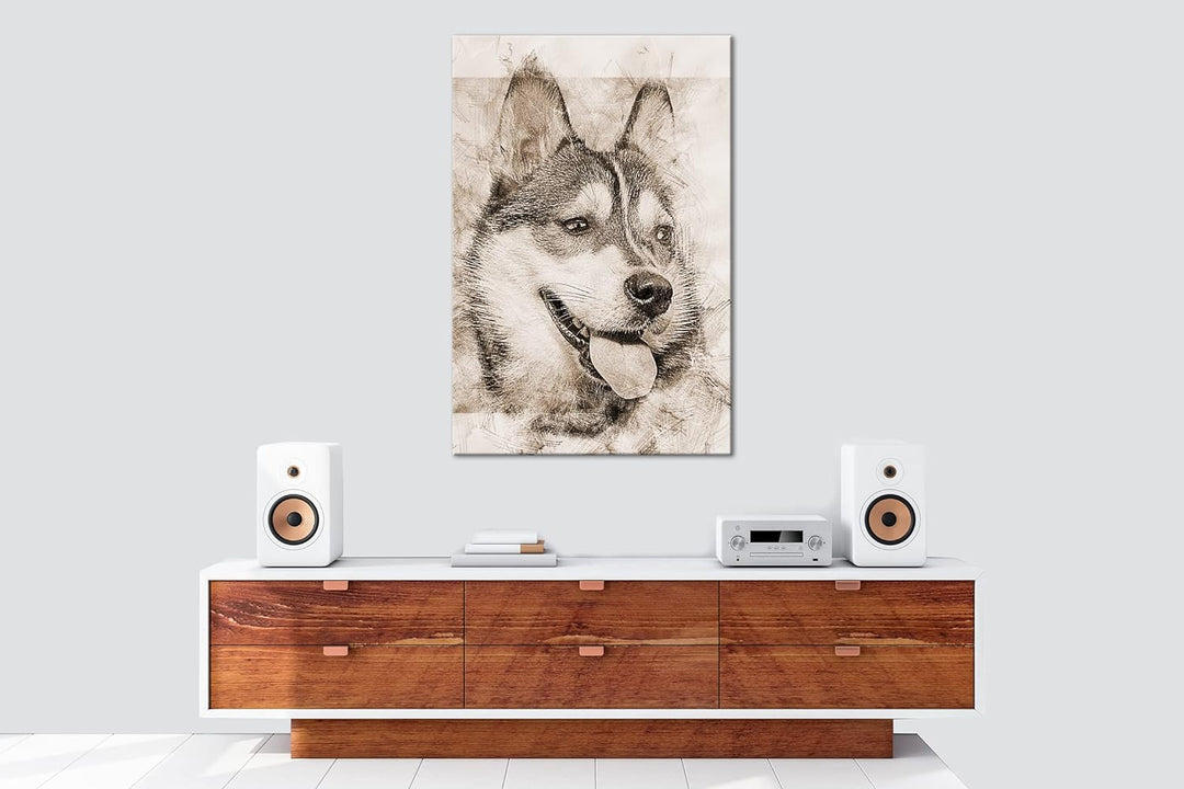 deyoli friedlicher Hund Effekt: Sepia Format: 80x60 als Leinwandbild, Motiv fertig gerahmt auf Echth
