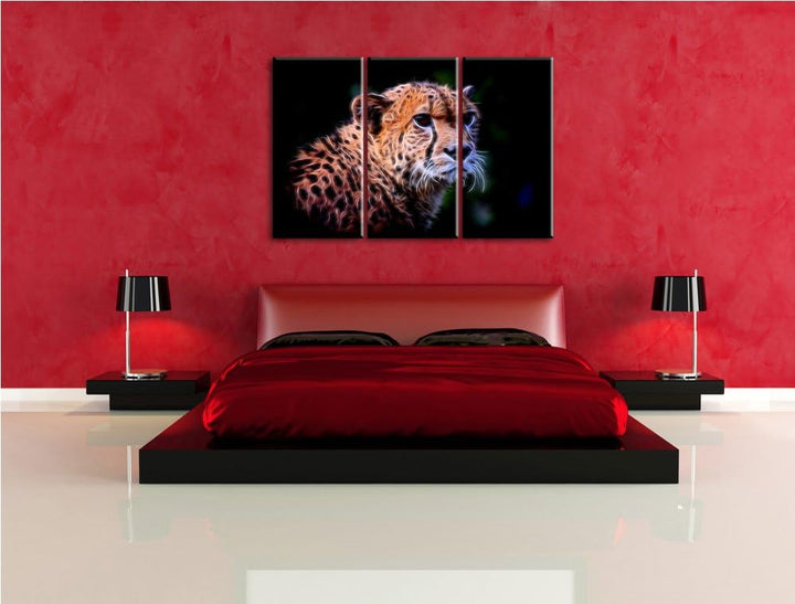 Dark bildschöner Gepard NewArt 3-Teiler Leinwandbild 120x80 Bild auf Leinwand, XXL riesige Bilder fe