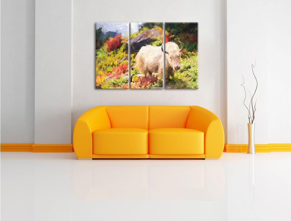Pixxprint Schönes Yak Himalaya Kunst als Leinwandbild/Grösse: 3 Teilig (120x80 cm) cm/Wandbild/Kunst