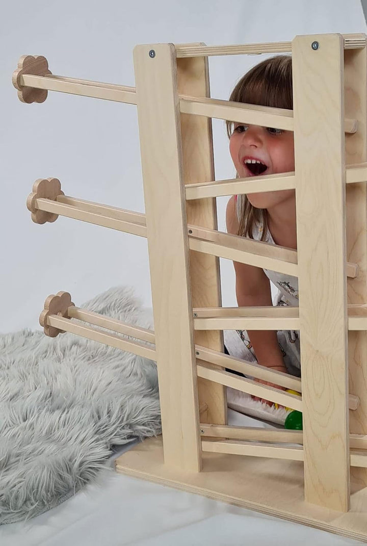 Hess Holzspielzeug 31129 - Kugelbahn aus Holz, zerlegbar, mit 4 Kugeln, handgefertigt, für Kleinkind