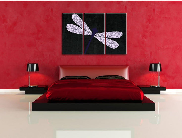 Pixxprint Hübsche Libelle als Leinwandbild/Grösse: 3 Teilig (120x80 cm) cm/Wandbild/Kunstdruck/ferti
