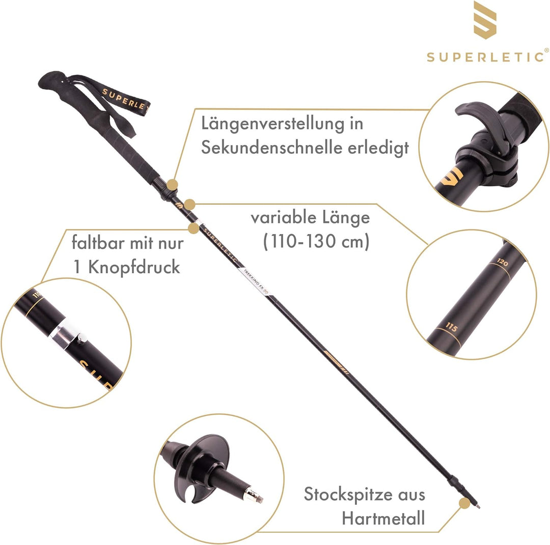 SUPERLETIC Wanderstöcke, Nordic Walking Stöcke Damen & Herren, Leichter Stock, Trekkingstöcke mit Ko