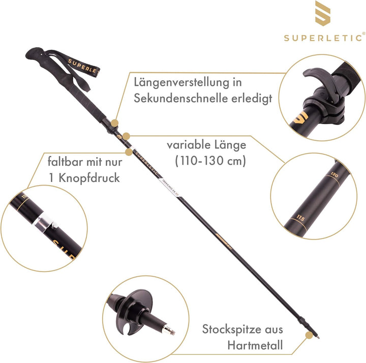 SUPERLETIC Wanderstöcke, Nordic Walking Stöcke Damen & Herren, Leichter Stock, Trekkingstöcke mit Ko