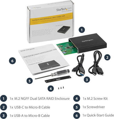 StarTech.com SSD Festplattengehäuse für zwei M.2 Festplatten - USB 3.1 Type C - USB C Kabel - USB 3.