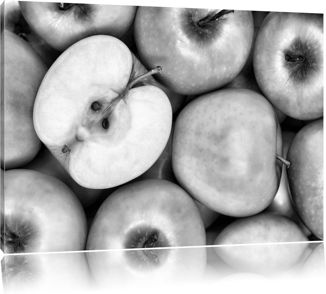 Monocrome, Grüne Äpfel, Format: 100x70 auf Leinwand, XXL riesige Bilder fertig gerahmt mit Keilrahme