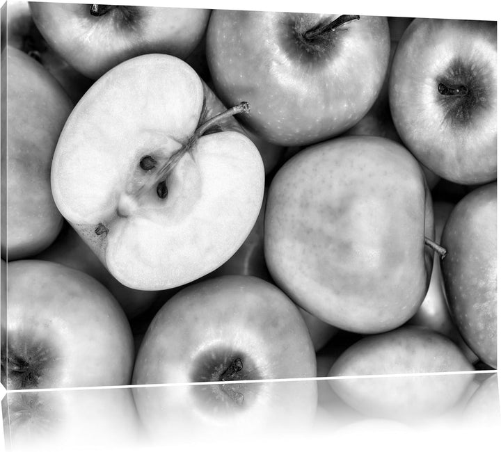 Monocrome, Grüne Äpfel, Format: 100x70 auf Leinwand, XXL riesige Bilder fertig gerahmt mit Keilrahme